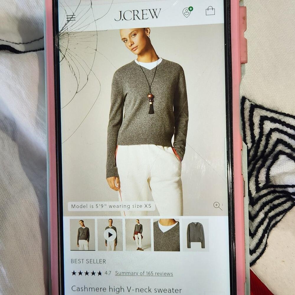 NEW J Crew Grey Cashmere v neck Sweater oversized chest 46 extra small men women - Picture 5 of 8